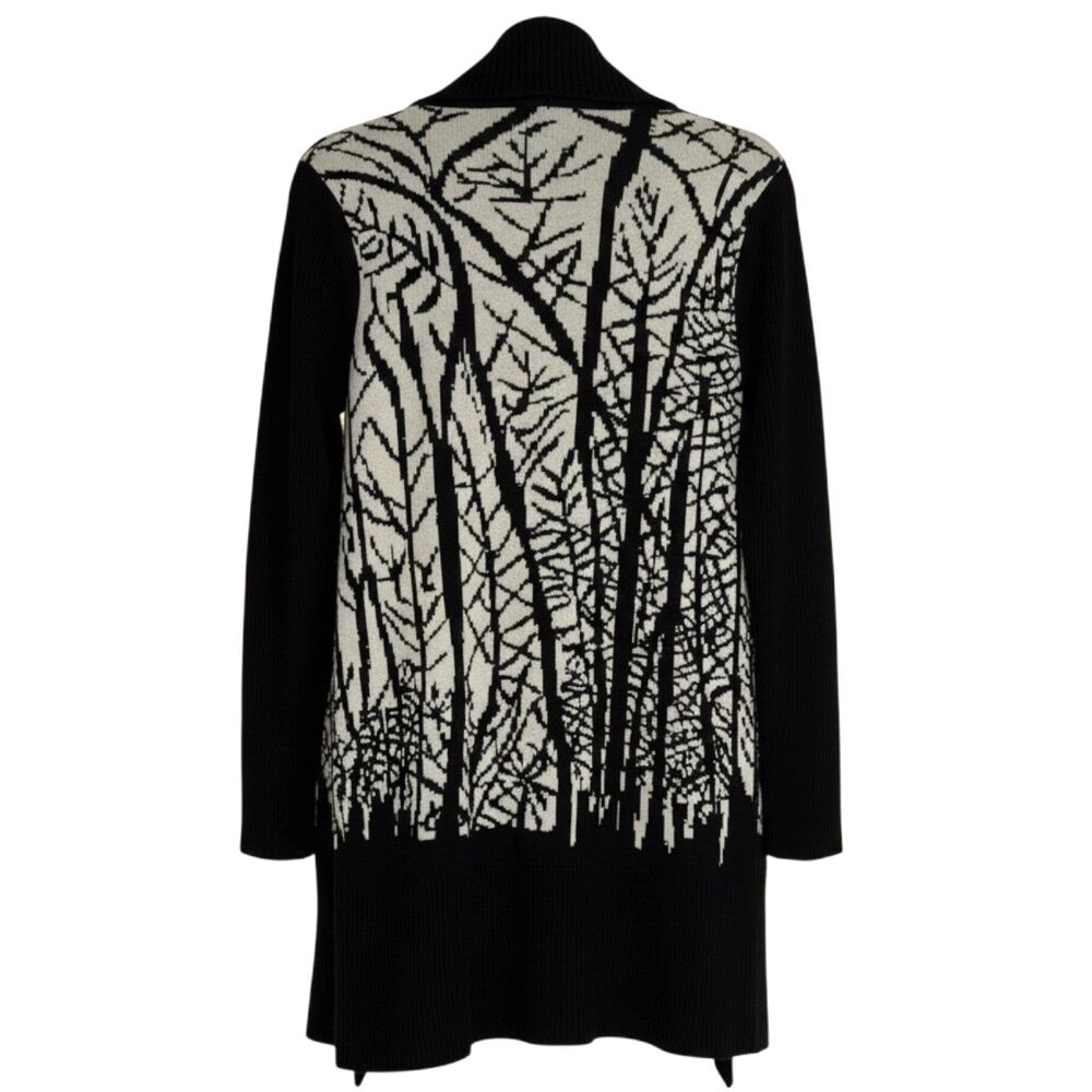 Alberto Makali Tree Branch Cardigan Sweater Open Front Black White M